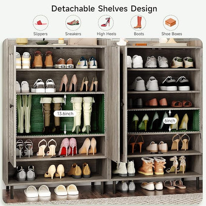 ONBRILL Shoe Cabinet with Cross Molding Doors, 6-Tier Shoe Storage Cabinet with - Image 4