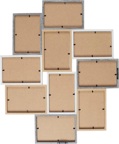 HOME DECO FACTORY - HD4213 – Multi-Photo Frame for 10 Photos Wood and White Souvenir Decoration – Beige Brown