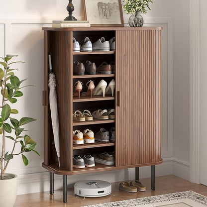 Shoe Storage Cabinet with Adjustable Shelves, 6-Tier Mid-Century Modern Shoe by LEFURTURE