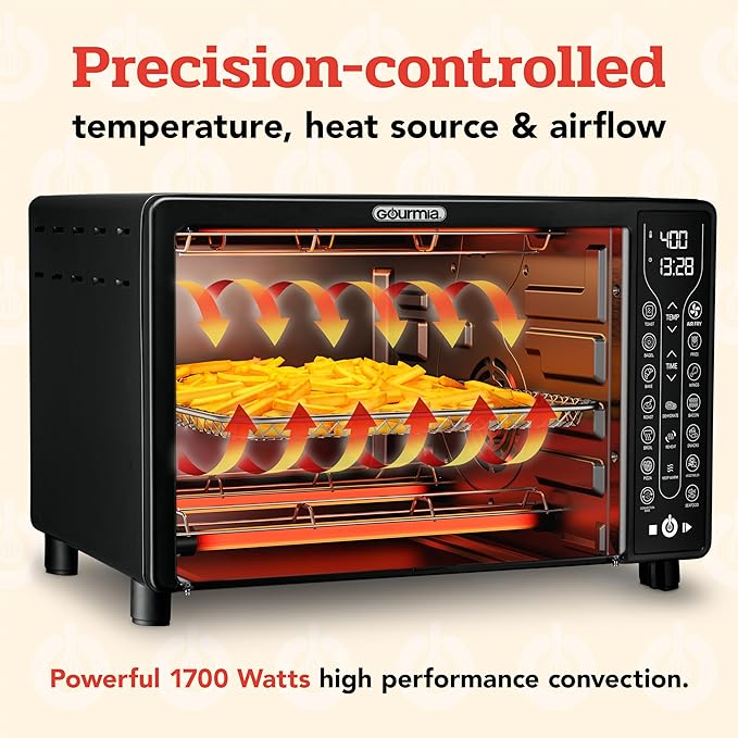 Gourmia Toaster Oven Air Fryer Combo 17 cooking presets 1700W french door - Image 3