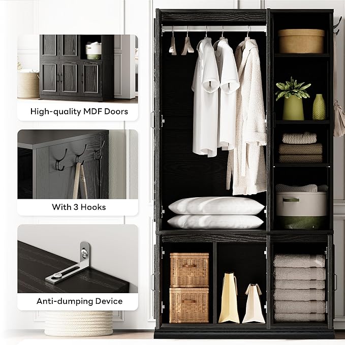 LIKIMIO Armoire Wardrobe Closet 70" H, 5 Doors Bedroom Wooden Wardrobe - Image 7
