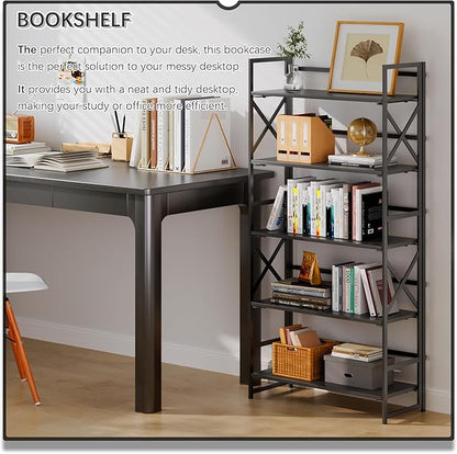 4NM 5 Tiers No Assembly Book Shelves, 51.2" H Folding Bookshelf Bookcase Open - Image 3