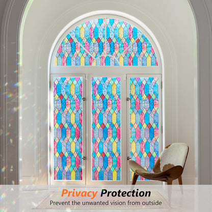Kromapolis Window Privacy Film Stained Glass Lattice Sticker 17.5″ x 78.7″ | Rainbow Static Window Cling, Removable No Glue, UV Heat Blocking Color Decal for Bathroom Living Room Office