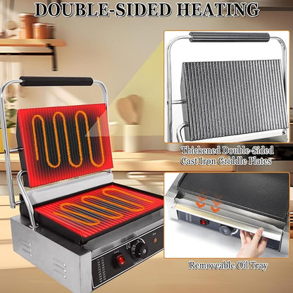 CTJ Commercial Panini Press Stainless Steel Electric Sandwich Maker - 2200W - Image 3