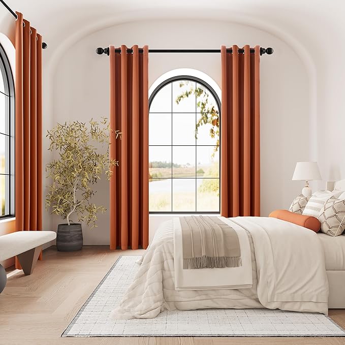 DUALIFE 96 Inch Curtains for Living Room Burnt Orange Rust Curtains for Bedroom - Image 6