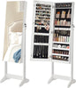 SONGMICS LED Jewelry Cabinet Standing, Lockable Armoire | Freestanding Storage Organizer with 2 Plastic Cosmetic Storage, Full-Length Mirror, for Necklace Earring, White UJJC002W01