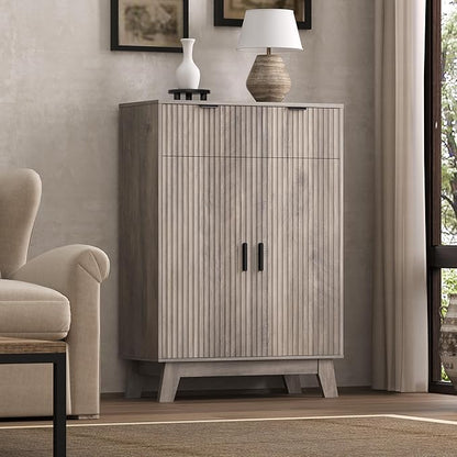 Fluted Shoe Cabinet, 4-Tier Mid Century Modern Narrow Shoe Storage Cabinet - Image 4