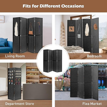 ECOMEX 4 Panel Room Divider, 5.6Ft Pegboard Display Wooden Room Divider Folding - Image 7
