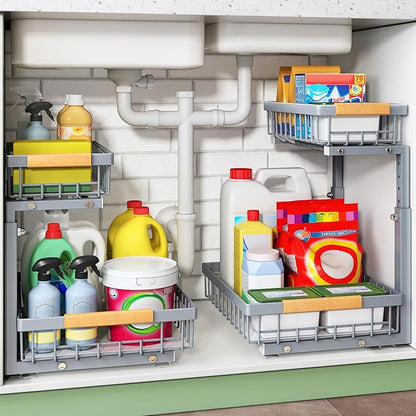 Kitstorack Under Sink Organizer, 2 Packs 2 Tier Under Sink Organizers and by Kitstorack