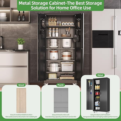 Garage Storage Cabinet with 5 Adjustable Shelves and Door Pegboard, Metal - Image 6