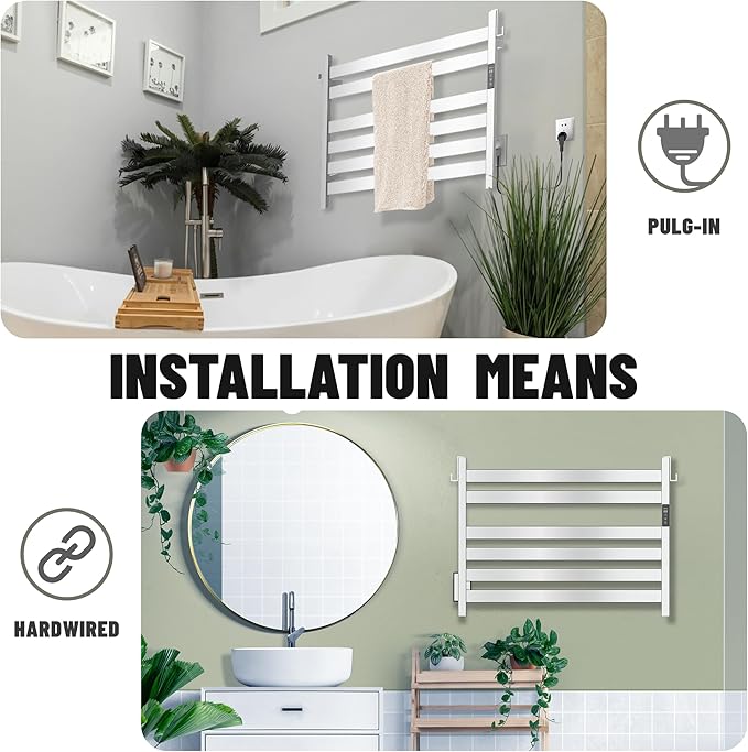 K&KALONZO Towel Warmer for Bathroom, Wall-Mounted 6-Bar Heated Towel Rack - Image 4
