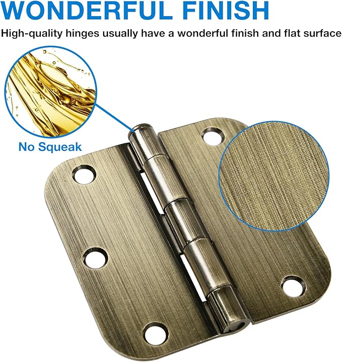12 Pack Antique Brass Door Hinges 3.5 Inch Interior 3 1/2" Round 5/8" Radius - Image 2