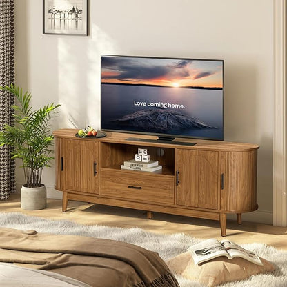 Mxtxmy 63" Fluted TV Stand for Tvs up to 70", Mid-Century Modern Entertainment - Image 8