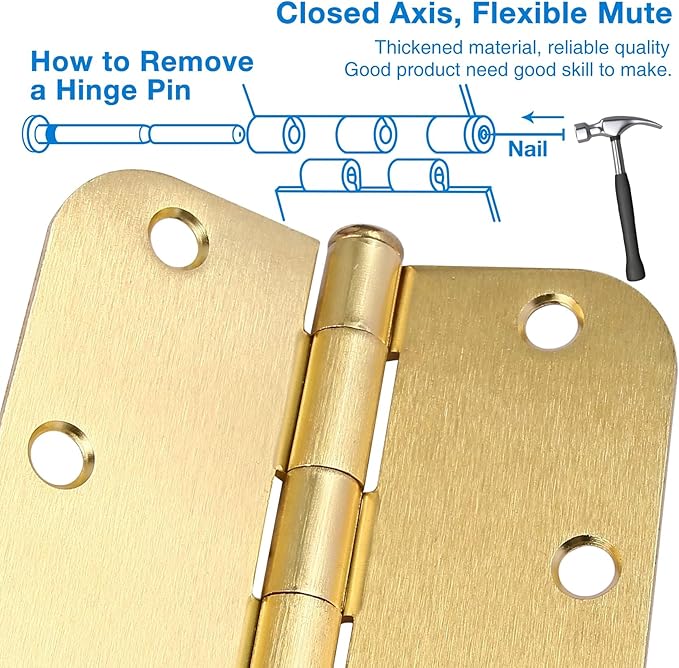 3 Pack Round Door Hinges 3-1/2" x 3.5 inch, 5/8 Radius, Brushed Brass 3 ½ Inch - Image 3