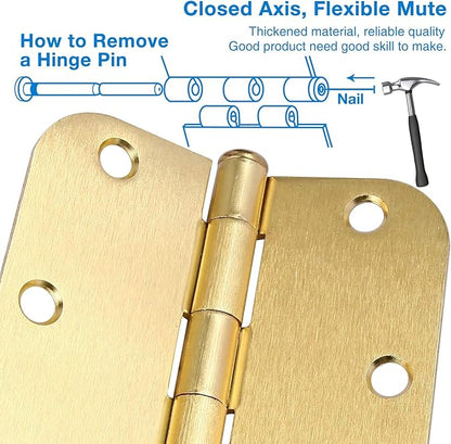 3 Pack Round Door Hinges 3-1/2" x 3.5 inch, 5/8 Radius, Brushed Brass 3 ½ Inch - Image 3