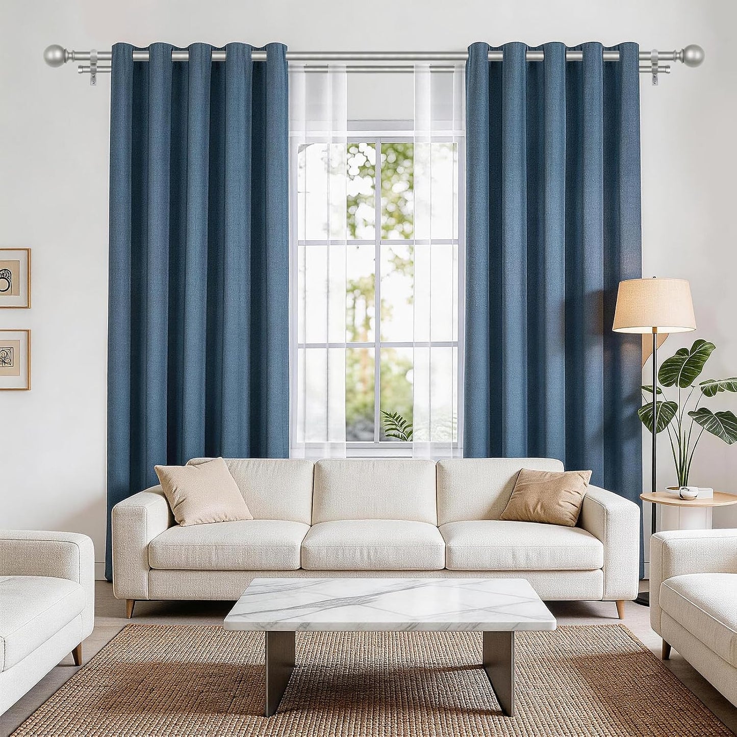 KAMANINA Double Curtain Rods 66 to 120 Inches, Adjustable, Antique Silver | Heavy Duty 1 Inch, Dual Drapery Rod for Sliding Glass Door, Bedroom, Fewer Rods, Easy Install, Decorative Round Finials