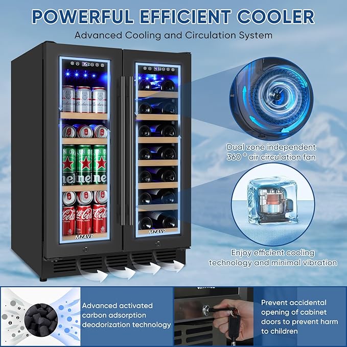Wine and Beverage Refrigerator 24", Upgraded Dual Zone Wine Beverage Cooler - Image 4