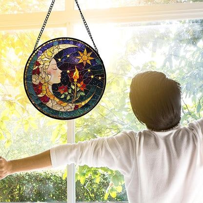 DASTOLL Stained Glass Window Hanging, Moon Goddess Torch Suncatcher Diamond - Image 4