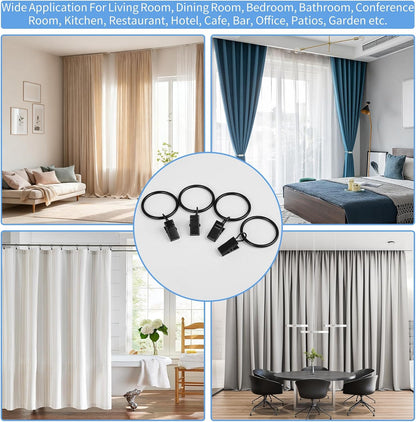 Curtain Rings with Clips, 42 Pack Metal Drapery Rings with Clips Hooks Hangers for Hanging Drapes Bows Hats, Drapes Rings 1.26 in Interior Diameter, Fits Up to 1 in Curtain Rod, Black