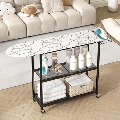 GILLAS Ironing Board with 2 Tier Storage Basket, Movable Ironing Board Full Size - Image 8