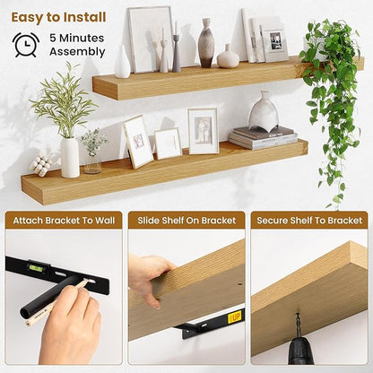 Fun Memories 40 Inch Floating Shelves, Long Wood Wall Shelf Set of 2 - Image 5