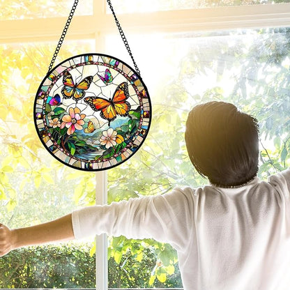 DASTOLL Stained Glass Window Hanging, Butterflies Flying in The Sky Suncatcher - Image 4