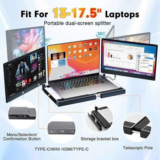 2025 New Upgraded Laptop Screen Extender Portable Monitor, 1080P FHD IPS Screen - Image 3