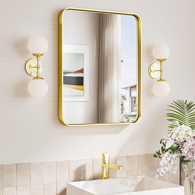 TokeShimi 16x20 Brushed Gold Bathroom Mirror, Vanity Mirror Bathroom Wall by RefinedBathroomAccessories