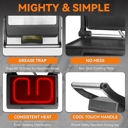 Baker's Friend Mini Panini Press Electric Griddle, 2 Slices of Panini Grill - Image 4