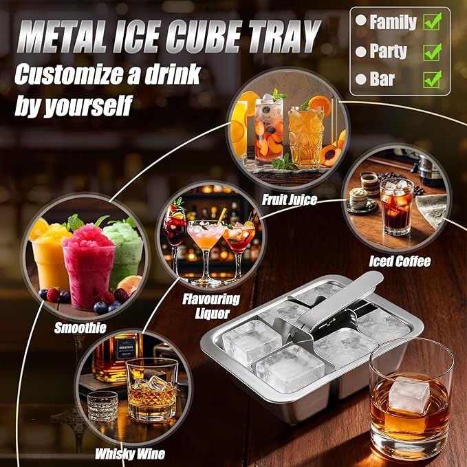 Ice Cube Trays, 4 Pack Large 6-cube Stainless Steel Ice Cube Trays - Image 6