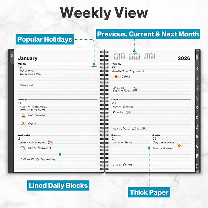 Dunwell 2026 Planner Book 8.5x11, Weekly Monthly Calendar, Jan to Dec, Large - Image 5
