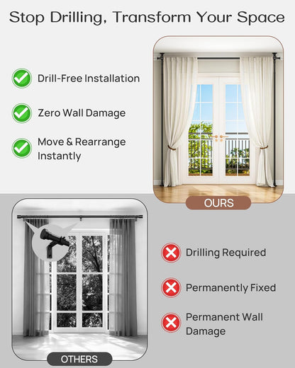 ALLZONE Tension Curtain Rods for Windows, Adjustable 31 to 83 Inch Wide, Freestanding Curtain Rods No Drilling, Apartment Renter Friendly, Heavy Duty, for Room Divider, Doorway, 63 to 130 Inches Tall