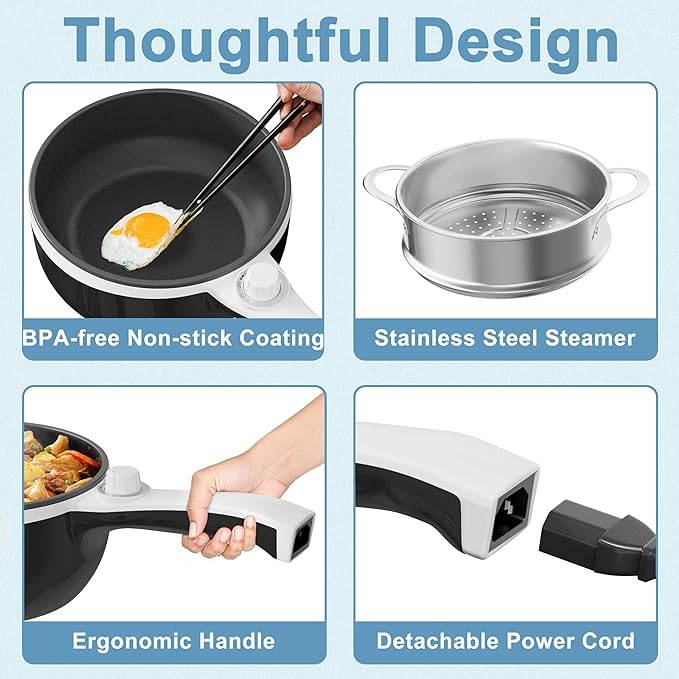 Dezin Hot Pot Electric with Steamer Upgraded, Non-Stick Sauté Pan, Rapid - Image 9