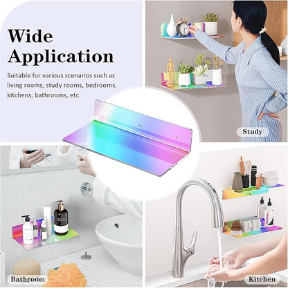 12 Inches Iridescent Acrylic Wall Shelves Set of 2, Wall Mounted Shelf - Image 6