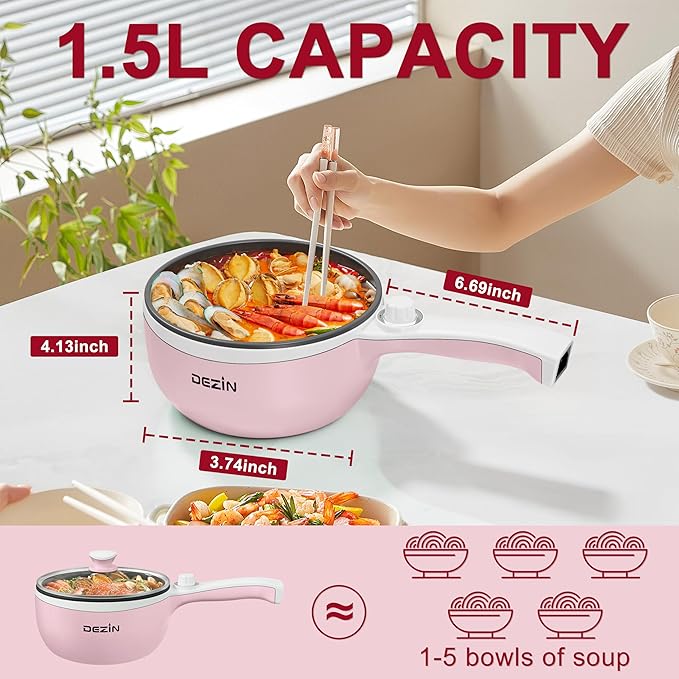 Dezin Hot Pot Electric with Steamer Upgraded, Non-Stick Sauté Pan, Rapid - Image 2
