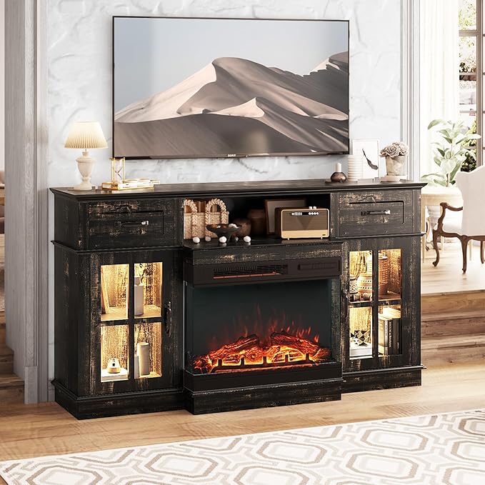 Fireplace TV Stand for 55–65 Inch TVs, 3-Sided Electric Fireplace - Image 2