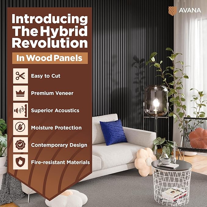 Avana Modern Acoustic Wood Wall Panels – 47.2 x 12.6 Inch Black Oak Acoustic - Image 2