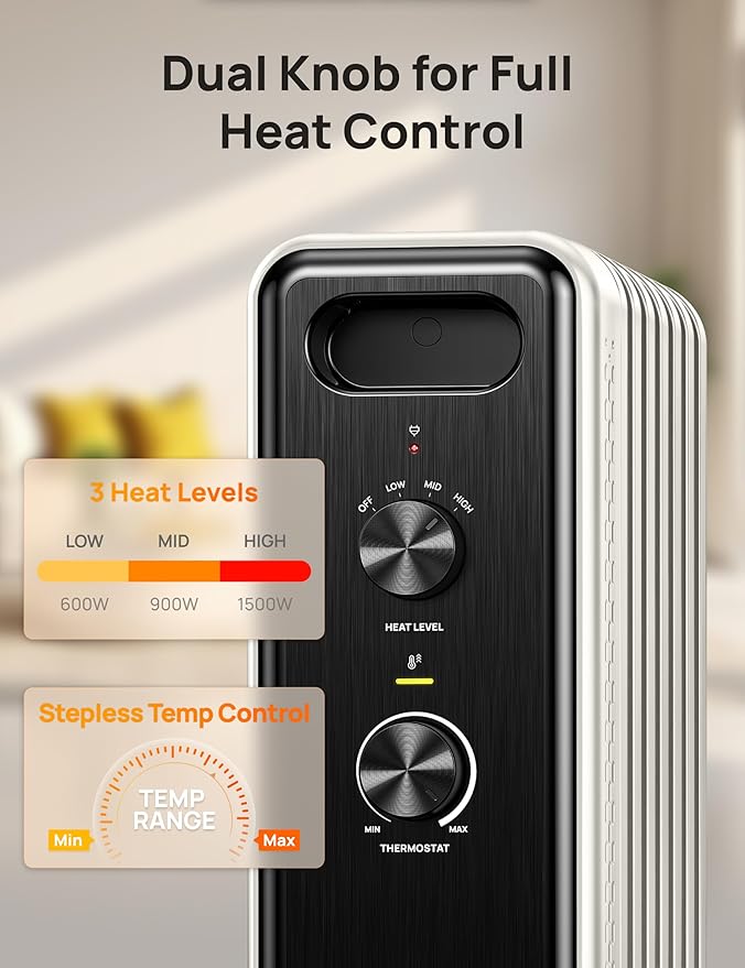 DREO Radiator Heater, Dual Knobs, 8 Safety Protection, 1500W Electric Space - Image 5