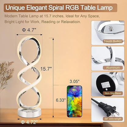 Modern Spiral RGB Table Lamp, Touch Dimmable Bedside Lamp, 7 Colors 10 Light - Image 6