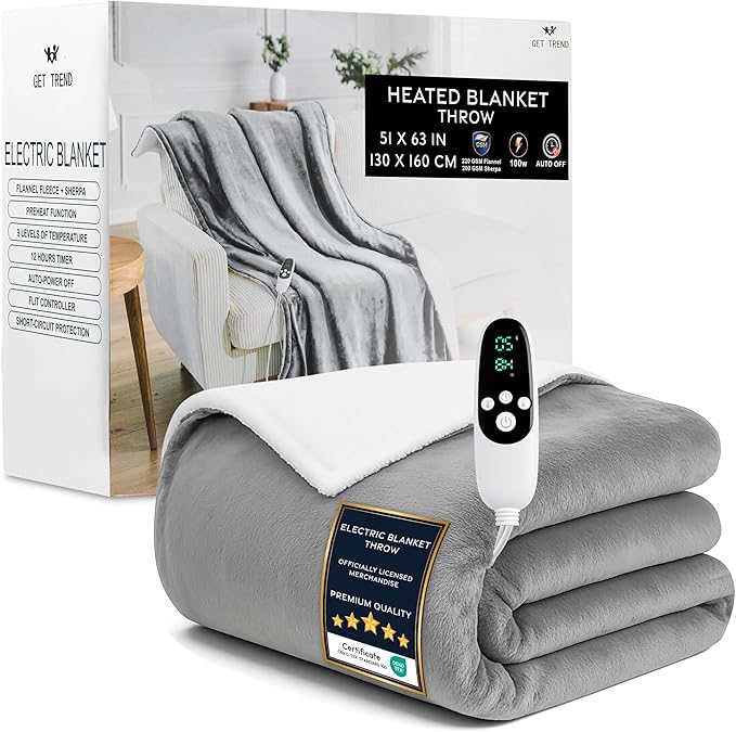 Heated Blanket Electric Luxurious Fleece Throw Blanket, 9 Heat Settings & 12H by GetTrend