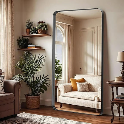 CIRCUMI Black Bathroom Mirror, Rounded Corner, Tempered Glass, Large Mirror - Image 6