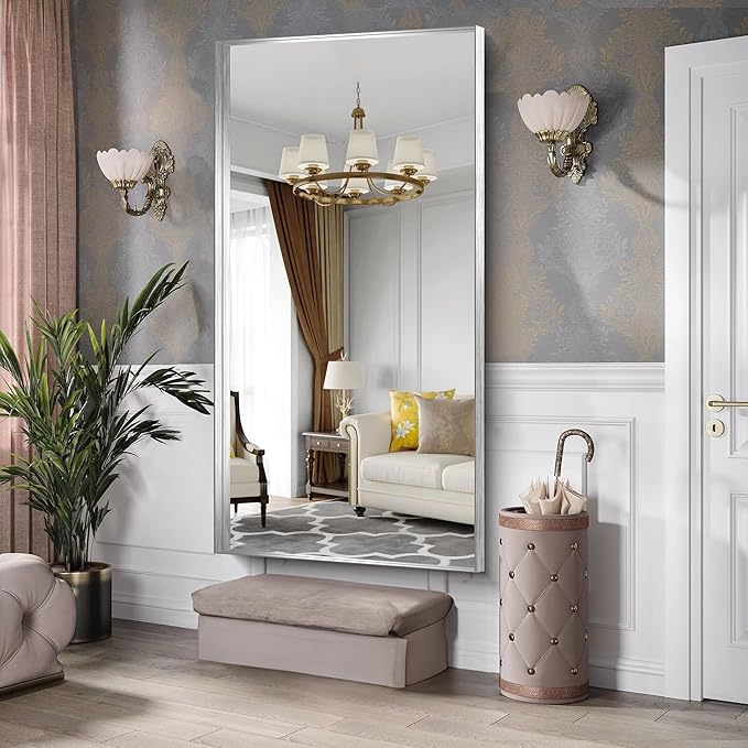 CIRCUMI Silver Bathroom Mirror, Brushed Finish, Tempered Glass, Large Mirror - Image 6