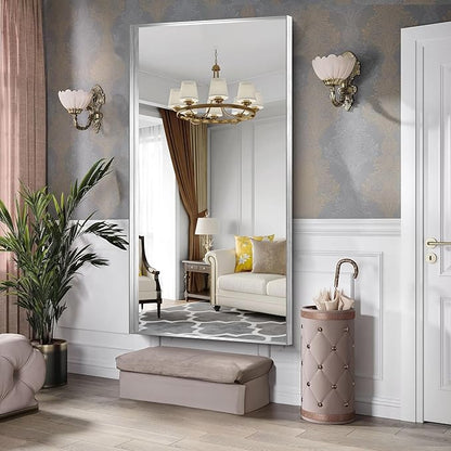 CIRCUMI Silver Bathroom Mirror, Brushed Finish, Tempered Glass, Large Mirror - Image 6