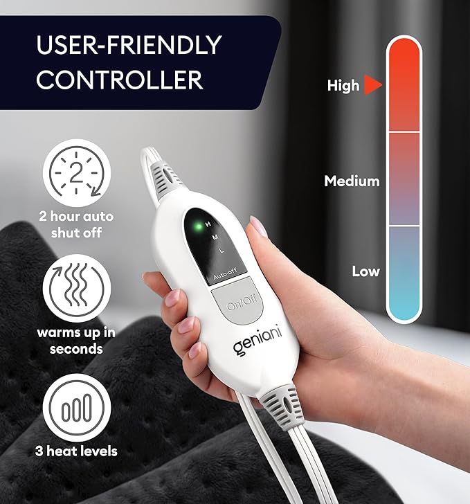 GENIANI Electric Heating Pad for Back Pain & Cramps Relief, Electric Throw - Image 4