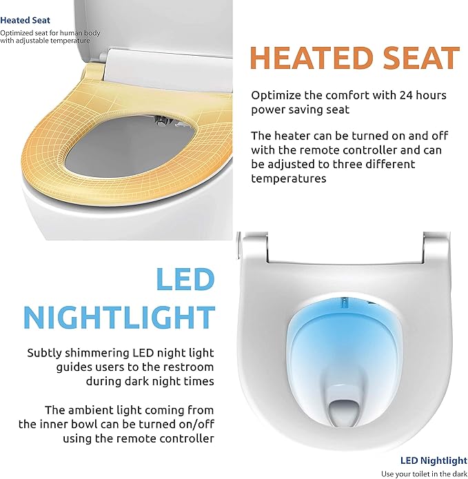 VOVO VB-6100SR Round Bidet Toilet Seat, Warm Water, LED Light, Heated Seat - Image 3