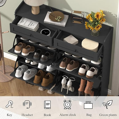 Shoe Cabinet with 4 Flip Drawers & 2 Storage Drawers, Rustic Farmhouse Narrow - Image 5