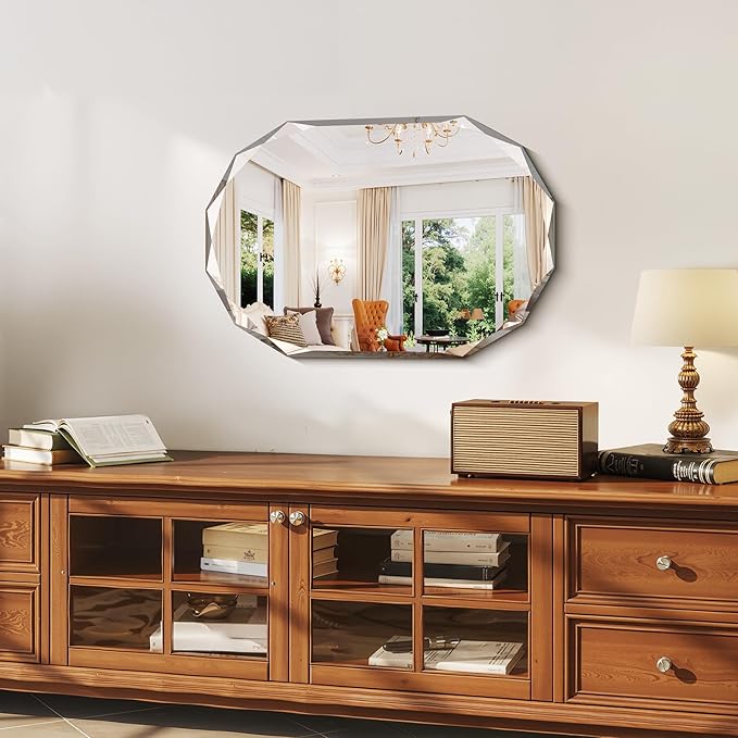 GLASHOM Beveled Edge Frameless Bathroom Mirror, Oval Wall Mirror - Image 8