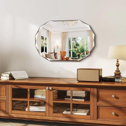 GLASHOM Beveled Edge Frameless Bathroom Mirror, Oval Wall Mirror - Image 8