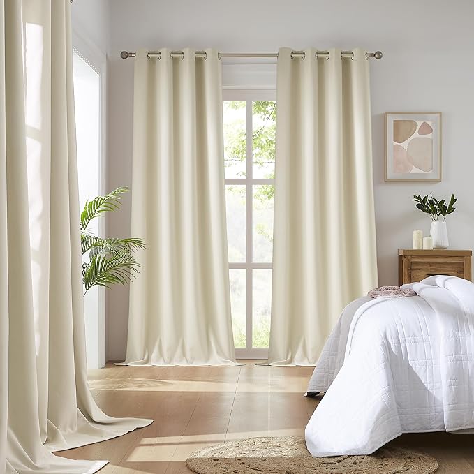 DUALIFE Buttercream Beige Curtains 52x45 Inch Length - Image 2