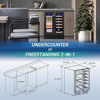 24" Black Dual Zone Wine & Beverage Refrigerator | Under Counter Built-In or - Image 6